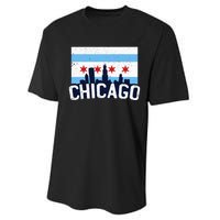 Chicago Illinois Flag City Skyline Chi Town Pride City Flag Performance Sprint T-Shirt