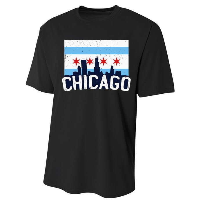 Chicago Illinois Flag City Skyline Chi Town Pride City Flag Performance Sprint T-Shirt