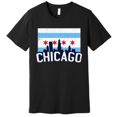 Chicago Illinois Flag City Skyline Chi Town Pride City Flag Premium T-Shirt