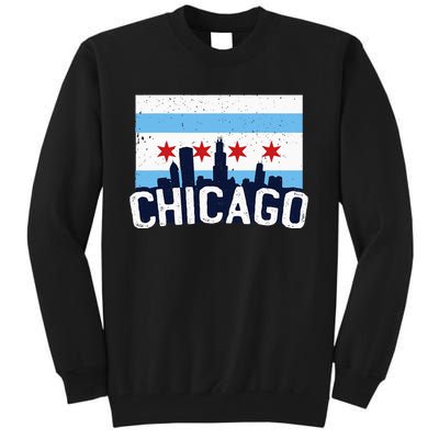 Chicago Illinois Flag City Skyline Chi Town Pride City Flag Tall Sweatshirt