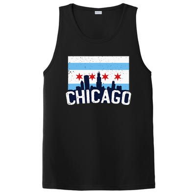 Chicago Illinois Flag City Skyline Chi Town Pride City Flag PosiCharge Competitor Tank