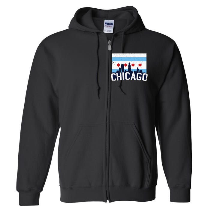 Chicago Illinois Flag City Skyline Chi Town Pride City Flag Full Zip Hoodie