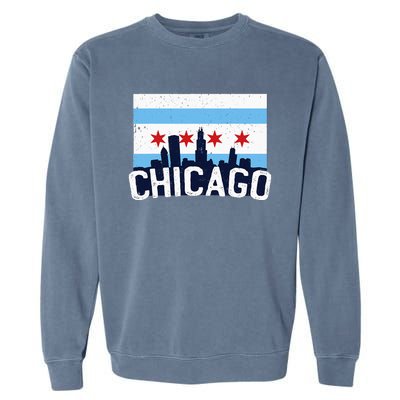 Chicago Illinois Flag City Skyline Chi Town Pride City Flag Garment-Dyed Sweatshirt