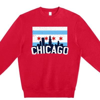 Chicago Illinois Flag City Skyline Chi Town Pride City Flag Premium Crewneck Sweatshirt