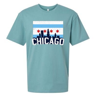 Chicago Illinois Flag City Skyline Chi Town Pride City Flag Sueded Cloud Jersey T-Shirt