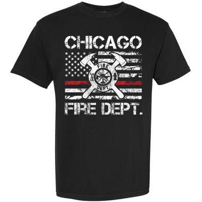 Chicago Illinois Fire Department Thin Red Line Fireman Garment-Dyed Heavyweight T-Shirt