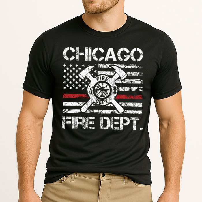 Chicago Illinois Fire Department Thin Red Line Fireman Performance Shirt