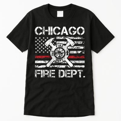 Chicago Illinois Fire Department Thin Red Line Fireman Tall T-Shirt