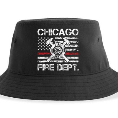 Chicago Illinois Fire Department Thin Red Line Fireman Sustainable Bucket Hat