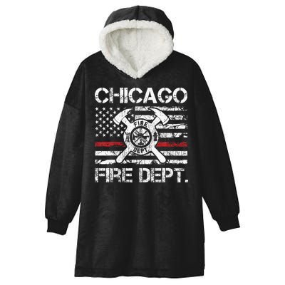 Chicago Illinois Fire Department Thin Red Line Fireman Hooded Wearable Blanket