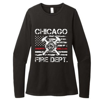 Chicago Illinois Fire Department Thin Red Line Fireman Womens CVC Long Sleeve Shirt