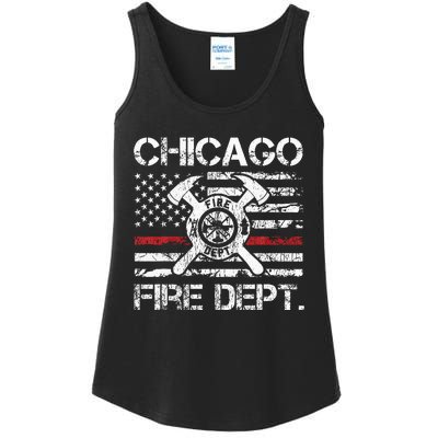 Chicago Illinois Fire Department Thin Red Line Fireman Ladies Essential Tank