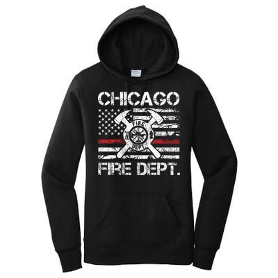 Chicago Illinois Fire Department Thin Red Line Fireman Women's Pullover Hoodie