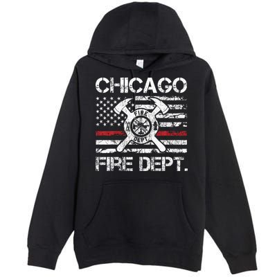 Chicago Illinois Fire Department Thin Red Line Fireman Premium Pullover Hoodie