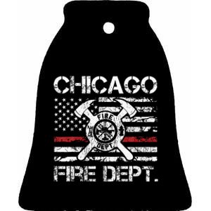 Chicago Illinois Fire Department Thin Red Line Fireman Ceramic Bell Ornament