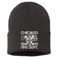 Chicago Illinois Fire Department Thin Red Line Fireman Sustainable Knit Beanie