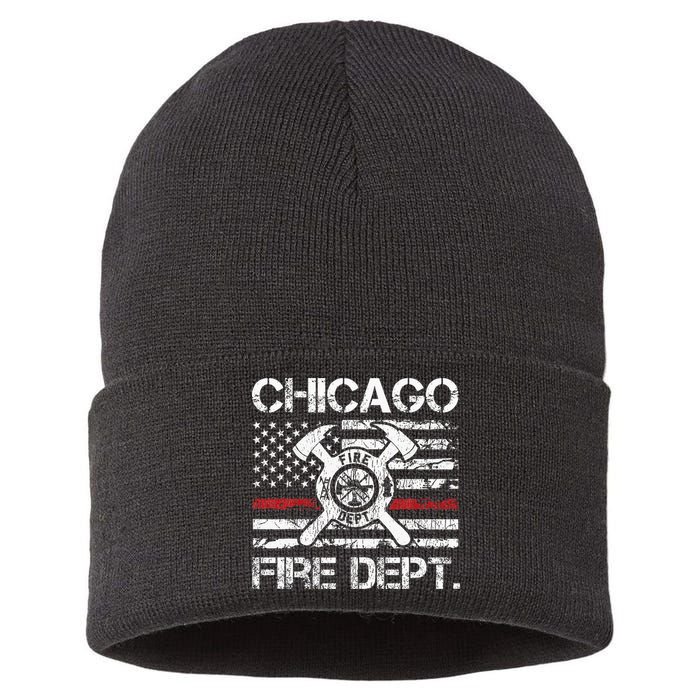 Chicago Illinois Fire Department Thin Red Line Fireman Sustainable Knit Beanie