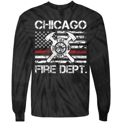 Chicago Illinois Fire Department Thin Red Line Fireman Tie-Dye Long Sleeve Shirt