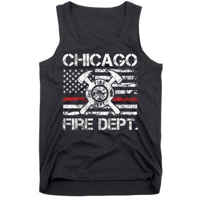 Chicago Illinois Fire Department Thin Red Line Fireman Tank Top