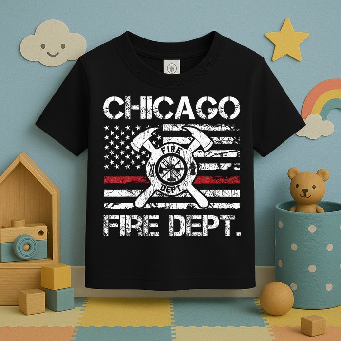 Chicago Illinois Fire Department Thin Red Line Fireman Toddler T-Shirt