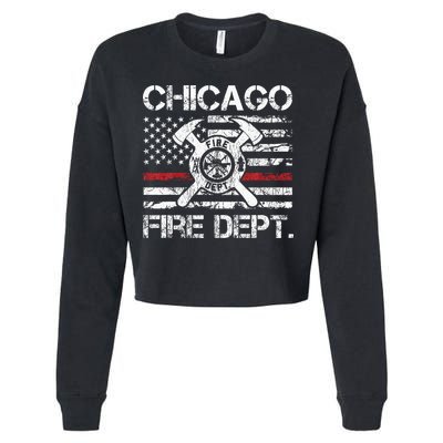Chicago Illinois Fire Department Thin Red Line Fireman Cropped Pullover Crew