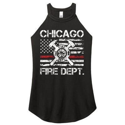 Chicago Illinois Fire Department Thin Red Line Fireman Women's Perfect Tri Rocker Tank