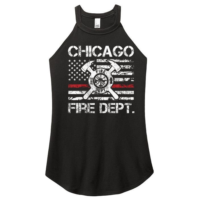 Chicago Illinois Fire Department Thin Red Line Fireman Women’s Perfect Tri Rocker Tank