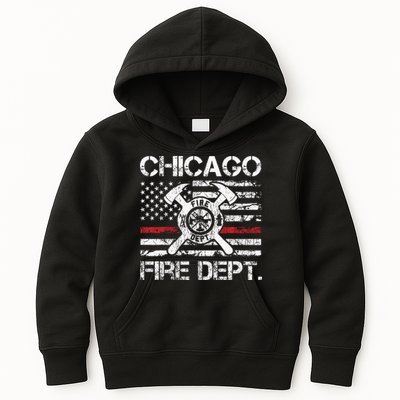 Chicago Illinois Fire Department Thin Red Line Fireman Kids Hoodie