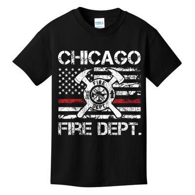 Chicago Illinois Fire Department Thin Red Line Fireman Kids T-Shirt