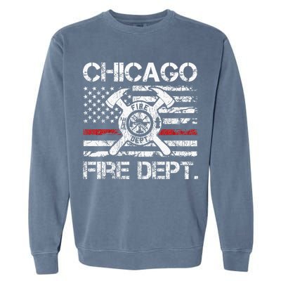 Chicago Illinois Fire Department Thin Red Line Fireman Garment-Dyed Sweatshirt