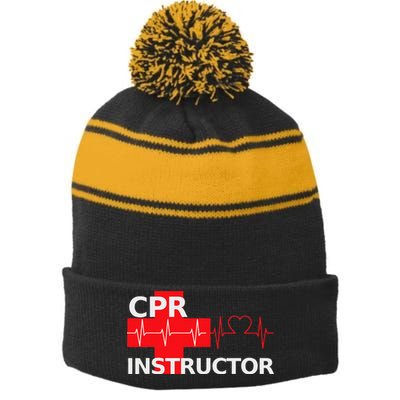 Cpr Instructor First Aid Stripe Pom Pom Beanie