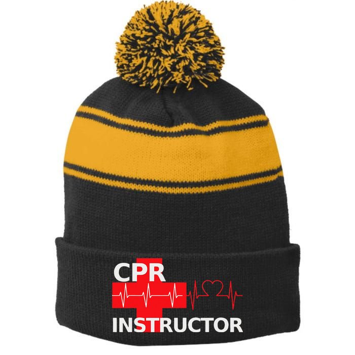 Cpr Instructor First Aid Stripe Pom Pom Beanie