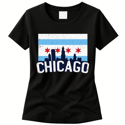 Chicago Illinois Flag City Skyline Chi Town Pride City Flag Womens T-Shirt