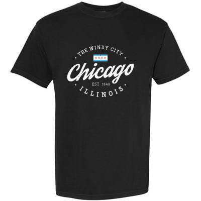 Chicago Illinois Flag Vintage Skyline Garment-Dyed Heavyweight T-Shirt