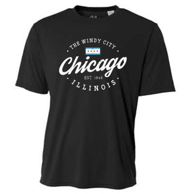 Chicago Illinois Flag Vintage Skyline Cooling Performance Crew T-Shirt