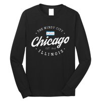 Chicago Illinois Flag Vintage Skyline Long Sleeve Shirt