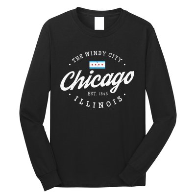 Chicago Illinois Flag Vintage Skyline Long Sleeve Shirt