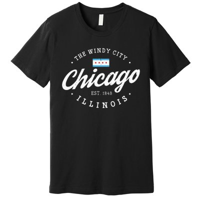 Chicago Illinois Flag Vintage Skyline Premium T-Shirt