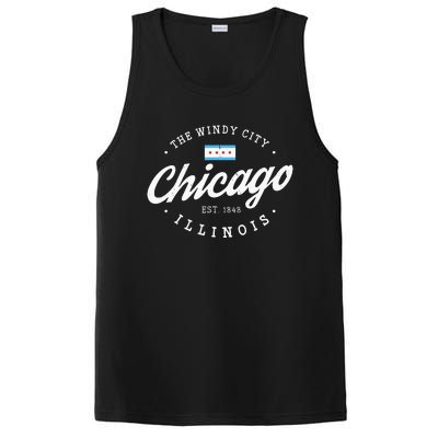 Chicago Illinois Flag Vintage Skyline PosiCharge Competitor Tank