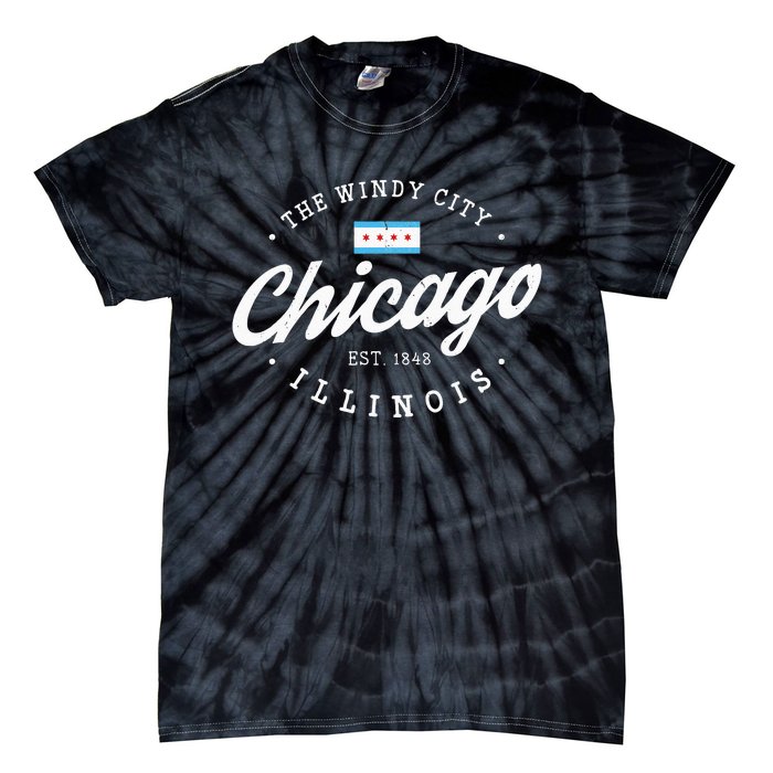 Chicago Illinois Flag Vintage Skyline Tie-Dye T-Shirt