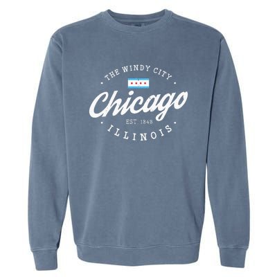 Chicago Illinois Flag Vintage Skyline Garment-Dyed Sweatshirt