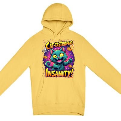 Cattastropho Insanity Funny Halloween Cat Party Costume Funny Gift Premium Pullover Hoodie