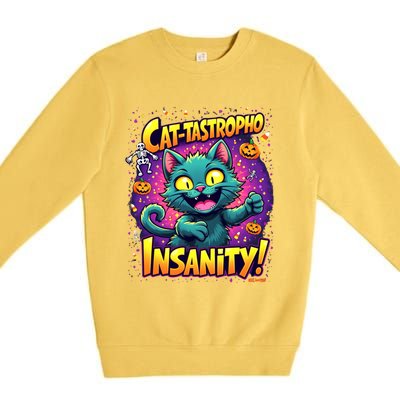 Cattastropho Insanity Funny Halloween Cat Party Costume Funny Gift Premium Crewneck Sweatshirt