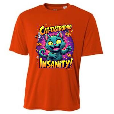 Cattastropho Insanity Funny Halloween Cat Party Costume Funny Gift Cooling Performance Crew T-Shirt