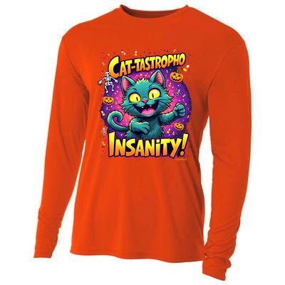 Cattastropho Insanity Funny Halloween Cat Party Costume Funny Gift Cooling Performance Long Sleeve Crew