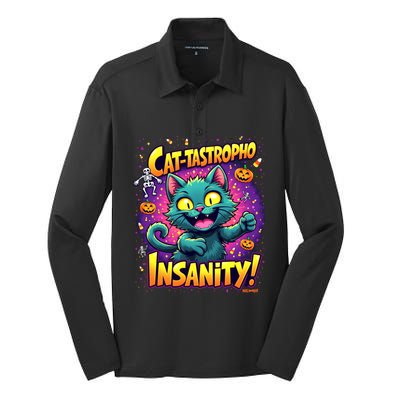 Cattastropho Insanity Funny Halloween Cat Party Costume Funny Gift Silk Touch Performance Long Sleeve Polo