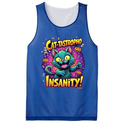 Cattastropho Insanity Funny Halloween Cat Party Costume Funny Gift Mesh Reversible Basketball Jersey Tank