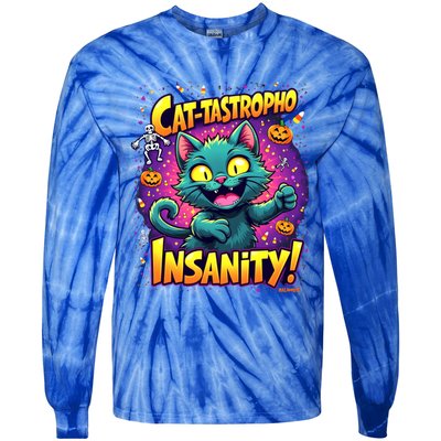 Cattastropho Insanity Funny Halloween Cat Party Costume Funny Gift Tie-Dye Long Sleeve Shirt