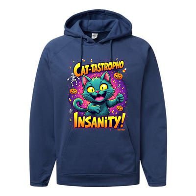 Cattastropho Insanity Funny Halloween Cat Party Costume Funny Gift Performance Fleece Hoodie