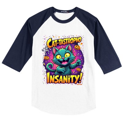 Cattastropho Insanity Funny Halloween Cat Party Costume Funny Gift Baseball Sleeve Shirt